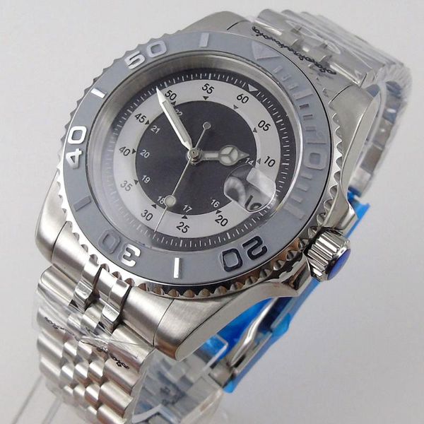 

wristwatches business 40mm black japan miyota 8215 automatic men watch silver ceramic insert jubilee bracelet screwdown crown, Slivery;brown