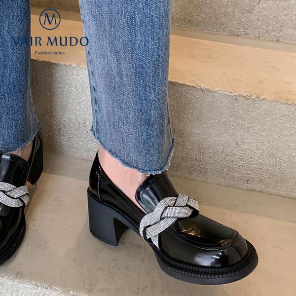 

dress shoes vair mudo women pumps rounde toe mary janes chain office & career black white slip-on spring/autumn elegant d255l