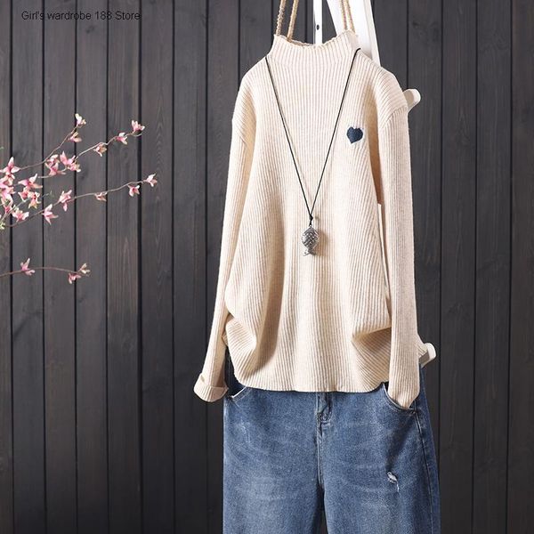 

women's sweaters for autumn and winter products, solid color half high collar pullover long sleeve knitwear, warm elastic, White;black