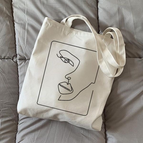 

storage bags korea vintage abstract print shopper bag fashion large-capacity canvas ins college cute women ulzzang shoulder