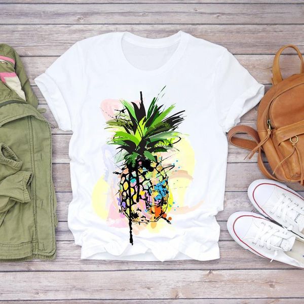 

summer pineapple watercolor painting 90s womens fruit camisas graphic tee, White