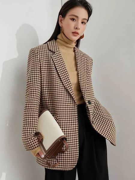 

women's suits & blazers retro houndstooth small suit jacket spring temperament korean thick woolen cloth ladies 1cq6, White;black