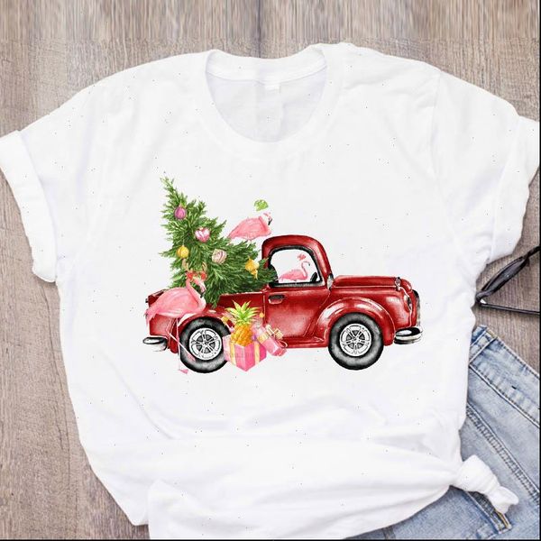

graphic cartoon year 90s women t shirt short sleeve clothes merry christmas clothing female printed lady tees, White