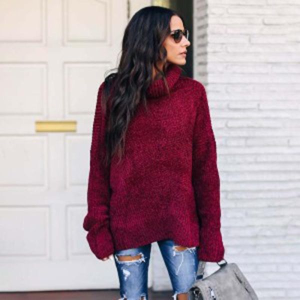 

women's sweaters fashion autumn and winter high-neck long-sleeved sweater solid color woven wild warm loose casual ladies top, White;black