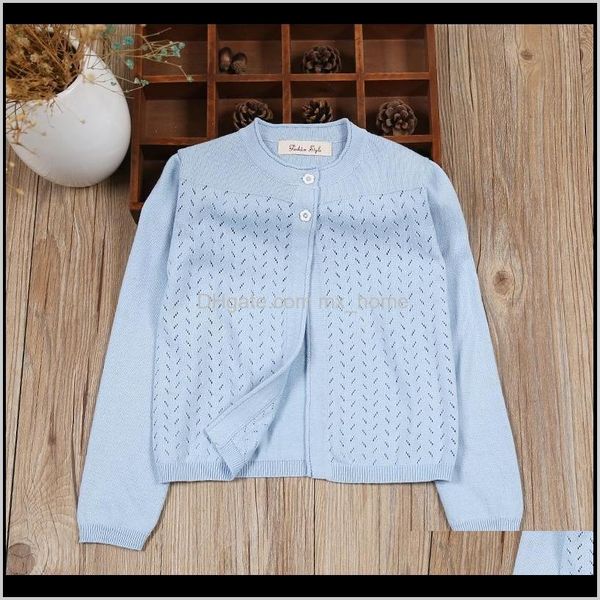 Pullover Babykleidung Baby Mutterschaft Drop Lieferung 2021 Neueste Baumwolle Mädchen Strickjacke Oberbekleidung Kinder Blau Weiß Achselzucken Pullover Kinder Kleidung