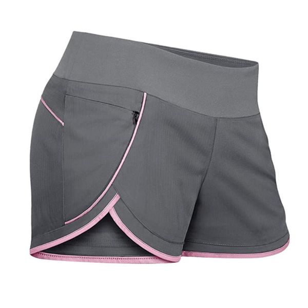 

yoga outfits summer running shorts women 2 in 1 marathon quick dry gym loose sport breathable workout pockets shorts#3, White;red