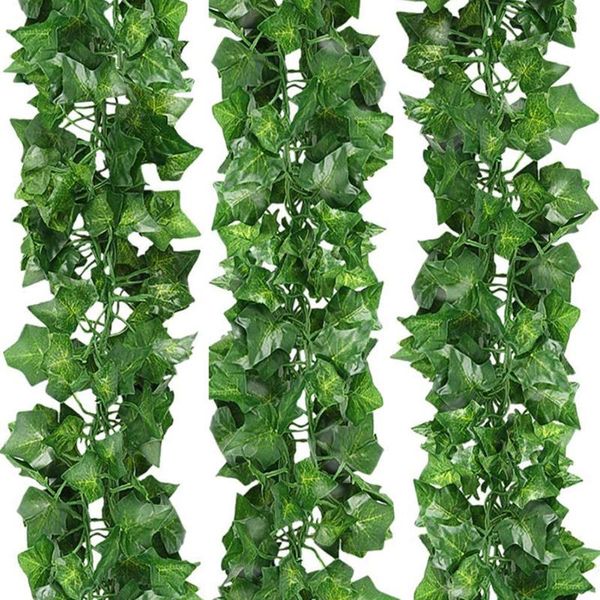 

12pcs imitation ivy fake vines artificial leaf garland flower wreath simulation green plants printing creeper el decor decorative flowers &