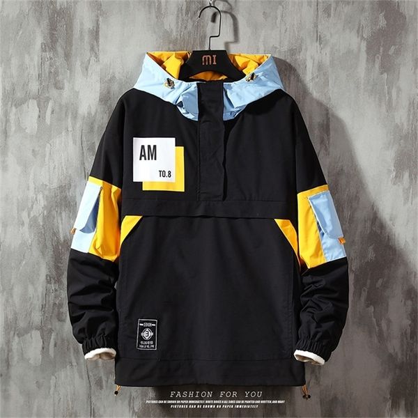 

wetailor men's jacket hoodie fashion casual streetwear hoodie men waterproof clothes mens windbreaker coat male outwear 220309, Black