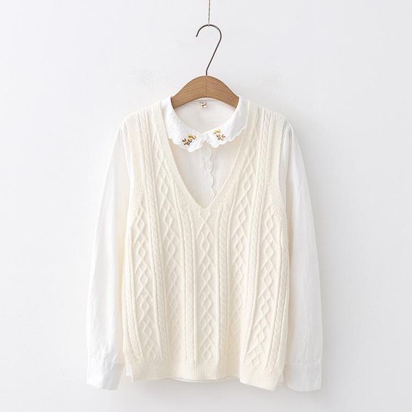 

women's sweaters vintage chic solid color twist v-neck pullover vest sweater 2021 autumn winter mori girl, White;black