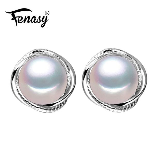 

sterling silver stud earrings for women geometric natural white freshwater pearl fine jewelry, Golden;silver