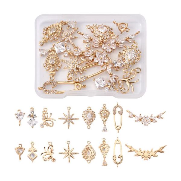 

charms brass micro pave cubic zirconia pendants teardrop links connectors for diy necklace earrings jewelry making accessories, Bronze;silver