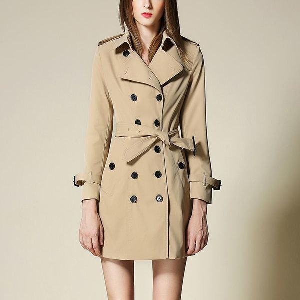 

women's trench coats style classic windbreaker coat women s long spring and autumn small double breasted lace up waist slim, Tan;black