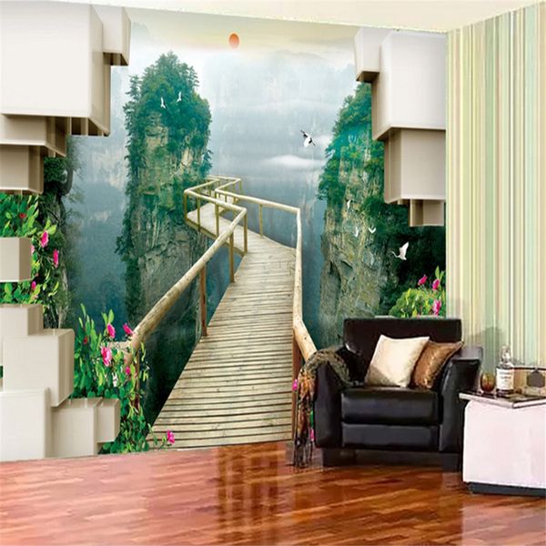 

custom 3d wallpaper stereo vision mountain wall mural deep brick wallpapers for bedroom walls