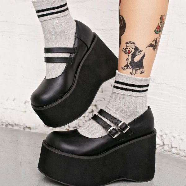 

dress shoes brand sale sweet lolita style gothic cosplay black pink cozy wedges mary janes high heels pumps platform woman size 43
