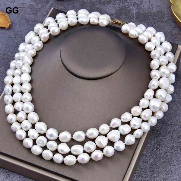 

guaiguai jewelry 18"-19.5" 13-14mm aa natural white baroque keshi pearl necklace, Slivery;golden