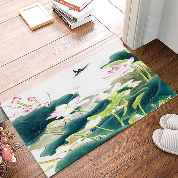 

carpets family doormats lotus leaf kingfisher ink for kitchen bathroom non-slip mats living room decoration welcome art carpet