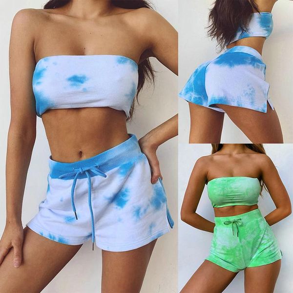 

women's tracksuits rainbowwaves skinny two piece set women tank and shorts suit 2021 summer casual ladies tie-dyed tracksuit cloth, Gray