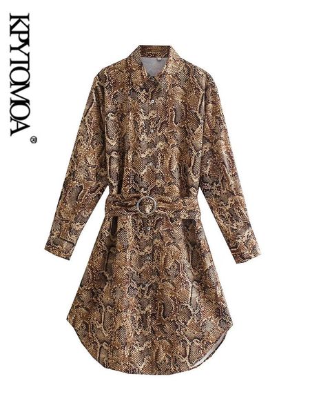 

casual dresses kpytomoa women chic fashion with belt snake print mini shirt dress vintage long sleeve button-up female vestidos mujer, Black;gray