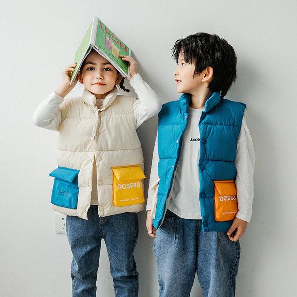 

children's down cotton vest for boys and girls color matching wear waistcoat, Camo