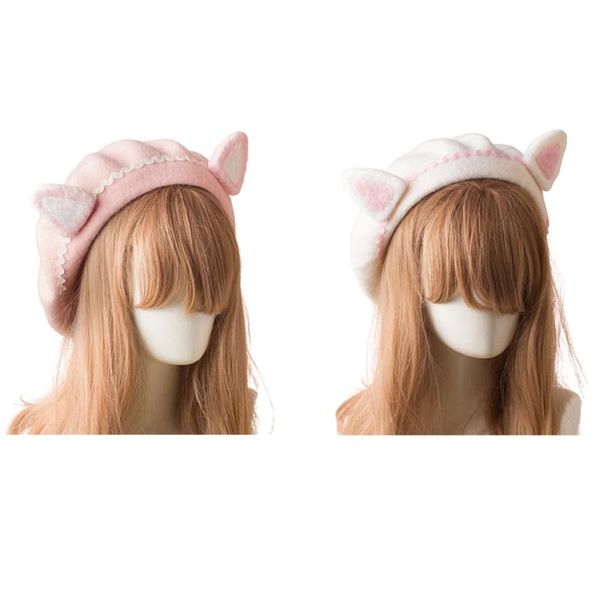 

berets fashion cute cat ears beret all-match winter pink/white lolita hat painter sboy gift for girlfriend, Blue;gray