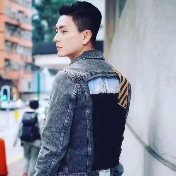 

21ss denim jacket letter print washed for men and women, Black;brown