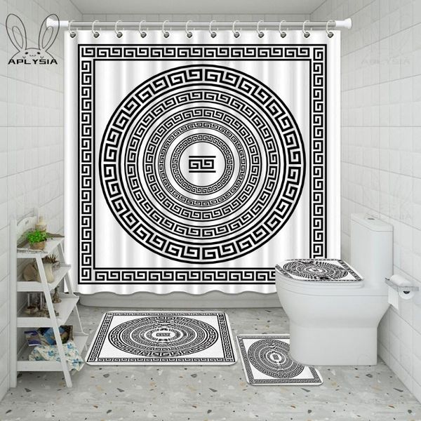 

ethnic greek key shower curtains waterpoof polyester traditional meander border bathroom curtain set mats rug decor