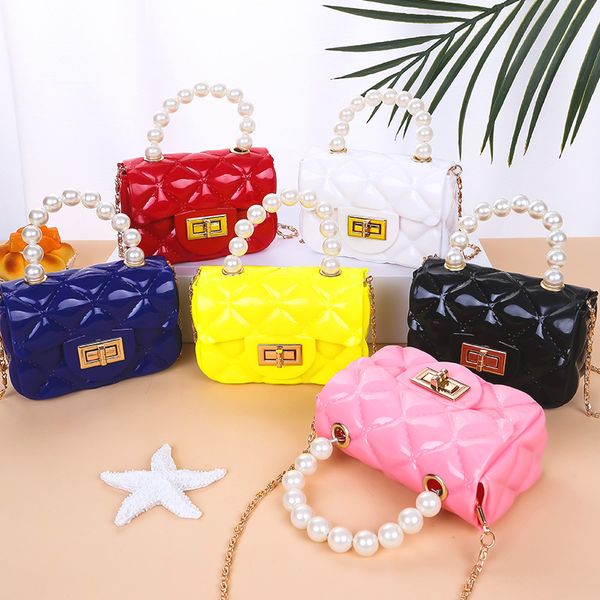 

female cosmetic bag candy jelly shoulder messenger mini chain key change organizer pearl portable makeup bag