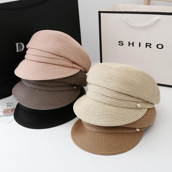 

wide brim hats japan designer fashion women's summer straw hat fold sboy cap sun casual octagonal bucket women visors caps, Blue;gray