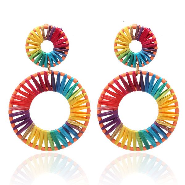 

studs earrings hand woven color lafite geometric ellipse c-shaped alloy for women, Golden;silver