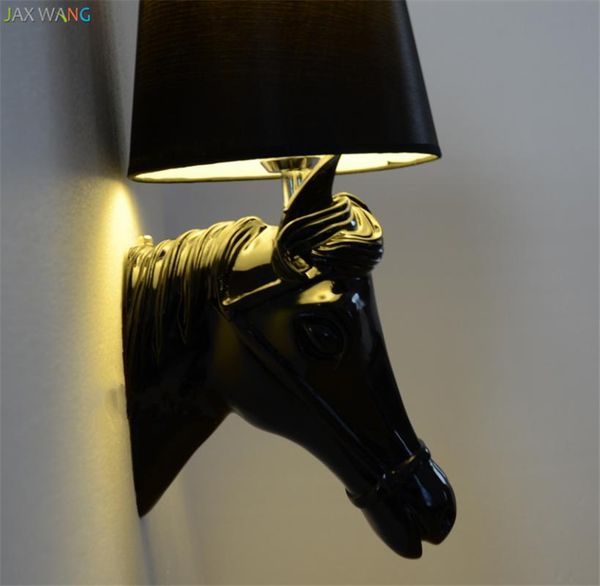 

wall lamp jw_nordic europe led horse head lamps for bedroom corridor fabric shades el lights modern resin lighting decor art