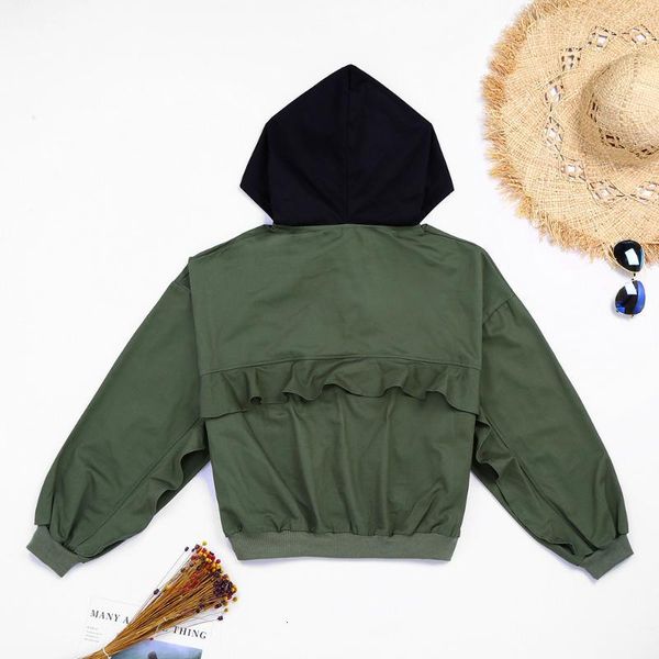 

women's jackets autumn winter women short hoodies army green jacket zipper long sleeve pockets drawstring hooded coats crop sweatshirt1, Black;brown