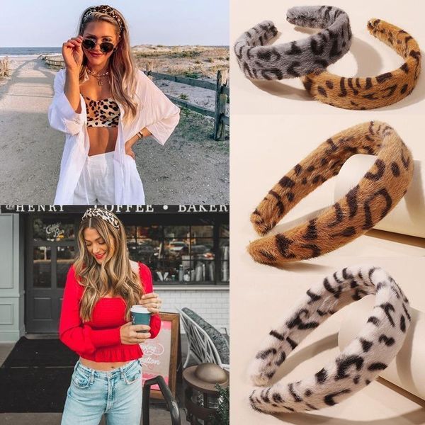 

winter leopard print plush hair band women headbands accessories stripe printed wide velvet geometric hairbands1