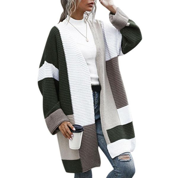 

women's jackets womens ladies patchwork knitted cardigan open front coat casual jumper outwear, Black;brown