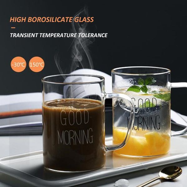 

yha-400ml coffee glass cup milk breakfast letter good morning cereal wine glasses