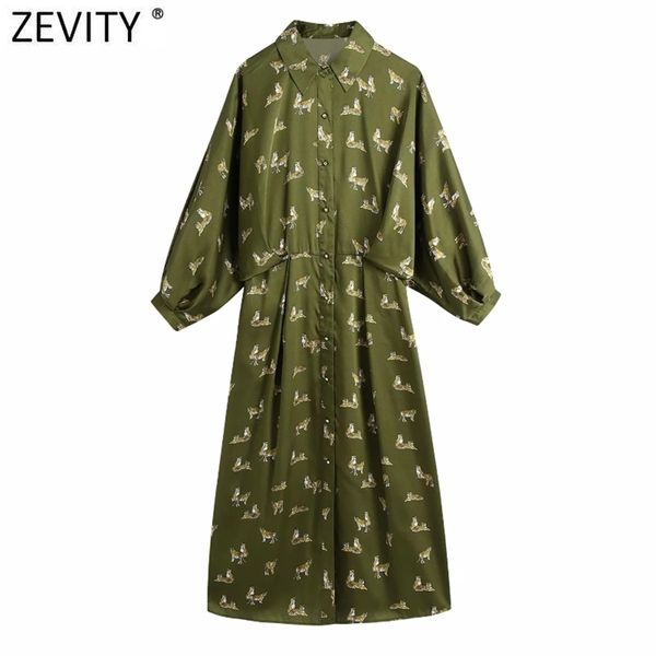 Frauen Vintage Tierdruck Batwing Sleeve A Line Hemd Kleid Weibliche Tiger Muster Casual Slim Kimono Vestidos DS5070 210420