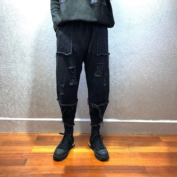 

men's jeans mens youth fashion gothic ripped hip hop harem pants loose trousers c5, Blue