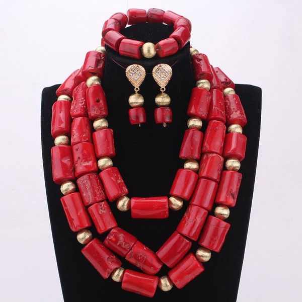 

earrings & necklace 4ujewelry 15-20mm red nature coral big african beads weddings jewelry set nigerian neckalce sets for women 2021, Silver