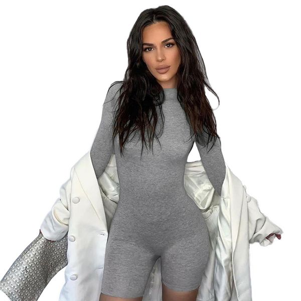 

summer women fitness pants jumpsuits sports tight playsuits solid high neck long sleeve fashion workout shorts rompers, Black;white