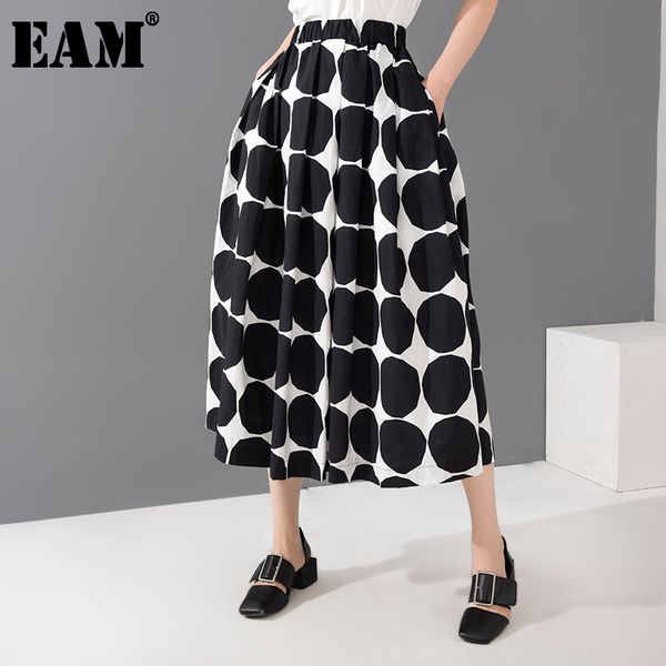 

[eam] high elastic waist dot printed elegant long temperament half-body skirt women fashion spring autumn 1u80201 210512, Black