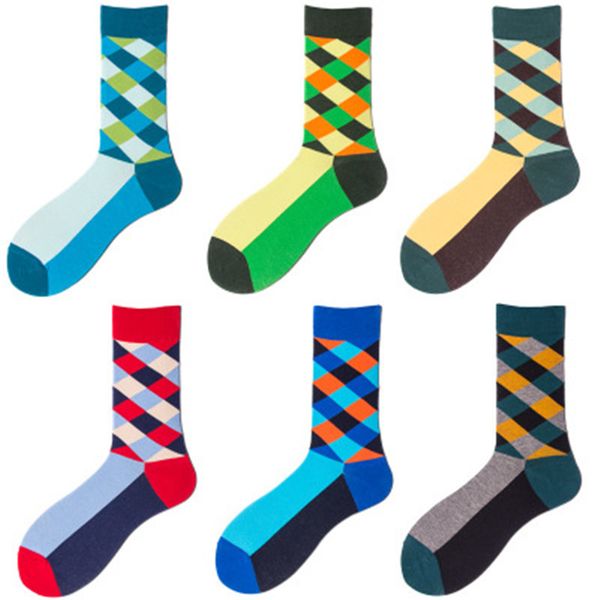 

5 pair /lot luxury men socks fashion trend bright colorful combed cotton socks funny argyle pattern casual dress socks wedding gift, Black