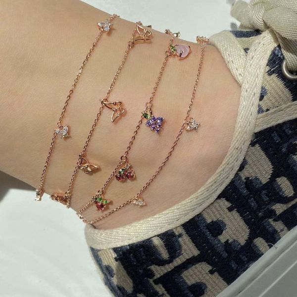 

anklets 4pcs/set fashion gold chain butterfly shining colorful ankle bracelets for women girl female summer beach foot jewelry, Red;blue