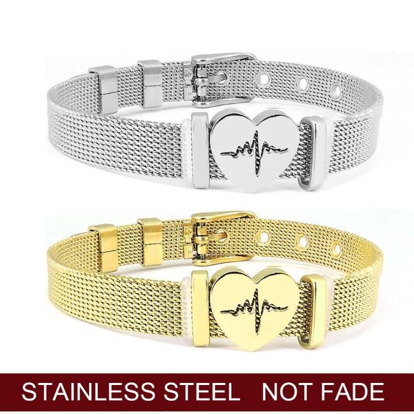 

heartbeat bracelet women love heart charms & pendants mesh bangle lover gifts stainless steel jewelry charm bracelets, Golden;silver