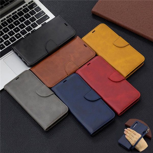 

flip leather case for coque huawei y5 2021 phone wallet cover y6 y7 y9 book solid color cell cases