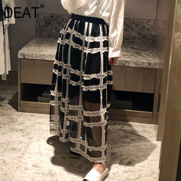 

skirts deat 2021 spring and summer fashion girl's clothing high waist plaided mesh patchwork big skirt female wk44101, Black