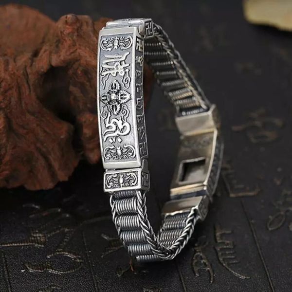 

link, chain thai silver bracelet domineering tanks 925 sterling tibetan mantra men bracelets vintage & link lock, Black