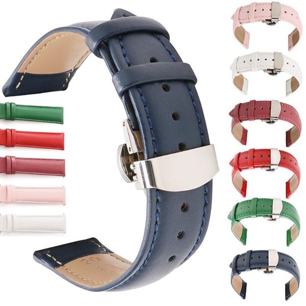 

watch bands smooth genuine calfskin leather watchband 12mm 14mm 16mm 18mm 20mm 22mm 24mm straps with solid butterfly buckle band, Black;brown