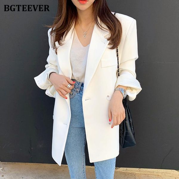 

elegant double breasted white blazer for women long sleeve loose autumn winter notched collar suit jackets female 2021 women's suits &, White;black