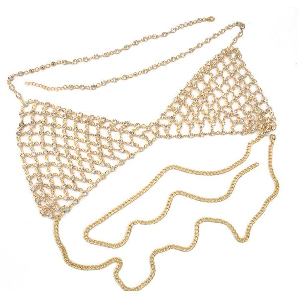 

idealway crystal rhinestones body jewelry fashion bikini chain necklace hollow out underwear bra d jllwlf dayupshop, Silver