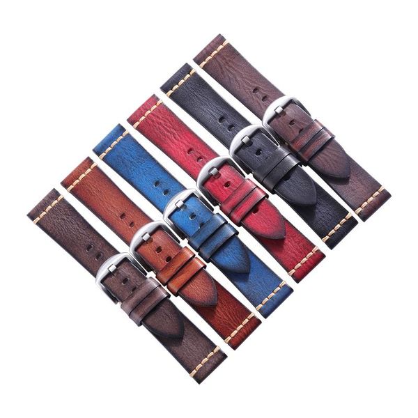 

watch bands genuine leather strap watchbands handmade cow 6 colors available vintage band 18m 20mm 22mm 24mm 26mm, Black;brown