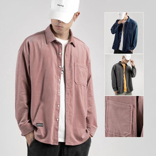 

men's jackets japanese spring corduroy shirt long-sleeved solid color lapel jacket twbh, Black;brown